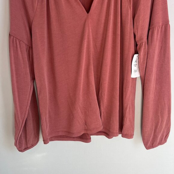 Lucky Brand Women's Long-Sleeve Notched-Neck Top SMALL in Wild Ginger - Picture 3 of 10